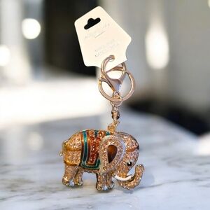 Elephant Rhinestone Encrusted Purse Charm Keyring